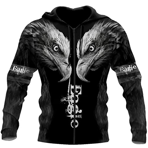 Saeohnssty Eagle 3D-Gedrucktes Herren-Herbst-Hoodie-Sweatshirt, Unisex, Streetwear, Lässig, Reißverschluss, Jacke, Pullover von Saeohnssty