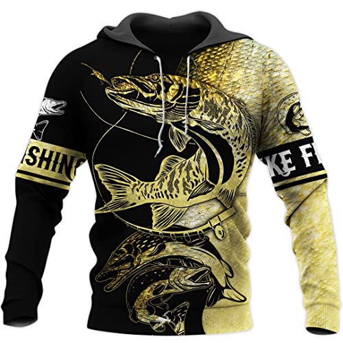 Saeohnssty Herbst Herren Hoodie Hecht Angeln 3D All Over Gedruckt Hoodies Und Sweatshirt Unisex Casual Sportswear von Saeohnssty