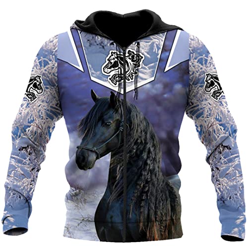 Saeohnssty Herbst Hoodie Pferderennen 3D-Druck Herren Sweatshirt Unisex Reißverschluss Pullover Freizeitjacke von Saeohnssty