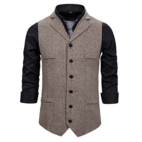 Saeohnssty Karierte Anzugweste Für Herren, Wolle, Tweed, Slim-Fit-Weste, Formelle Business-Weste Für Trauzeugen, Hochzeit von Saeohnssty