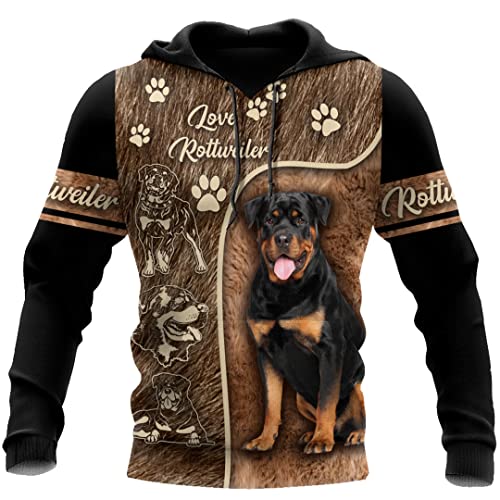 Saeohnssty Schönes Tier Rottweiler 3D-Gedrucktes Unisex-Hoodie-Sweatshirt Mit Reißverschluss, Lässiger Trainingsanzug von Saeohnssty