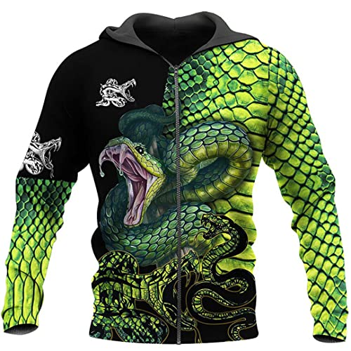 Saeohnssty Unisex Herren 3D-Druck Hoodies Schlangenhaut Reißverschlussjacke Herbst Frühling Langarm Oberbekleidung von Saeohnssty