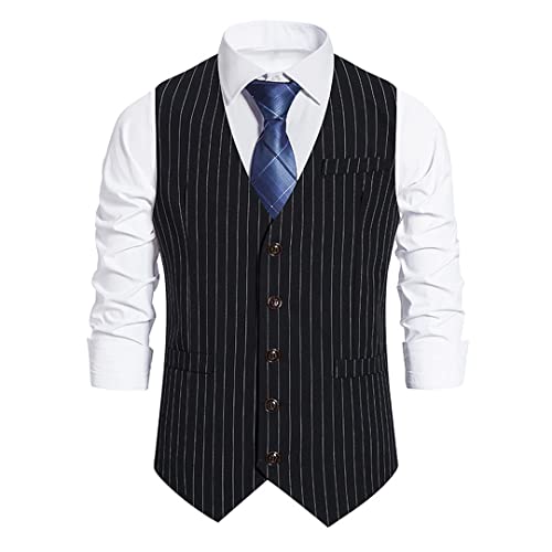 Saeohnssty Vintage Tweed Gestreifte Anzugweste Herren Slim Fit Weste Business Casual Weste von Saeohnssty