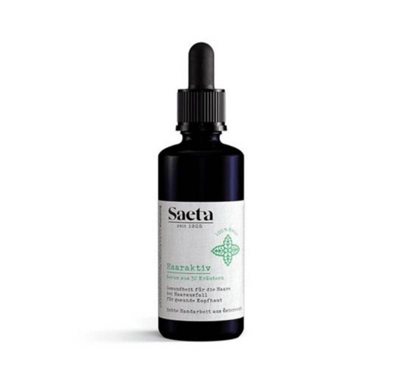 Saeta Haarkosmetik Haarserum Haaraktiv - Hilft bei Haarausfall, Schuppen und Haarproblemen, 1 Violettglas mit Pipette, 50 ml Serum aus 32 Kräutern von Saeta Haarkosmetik