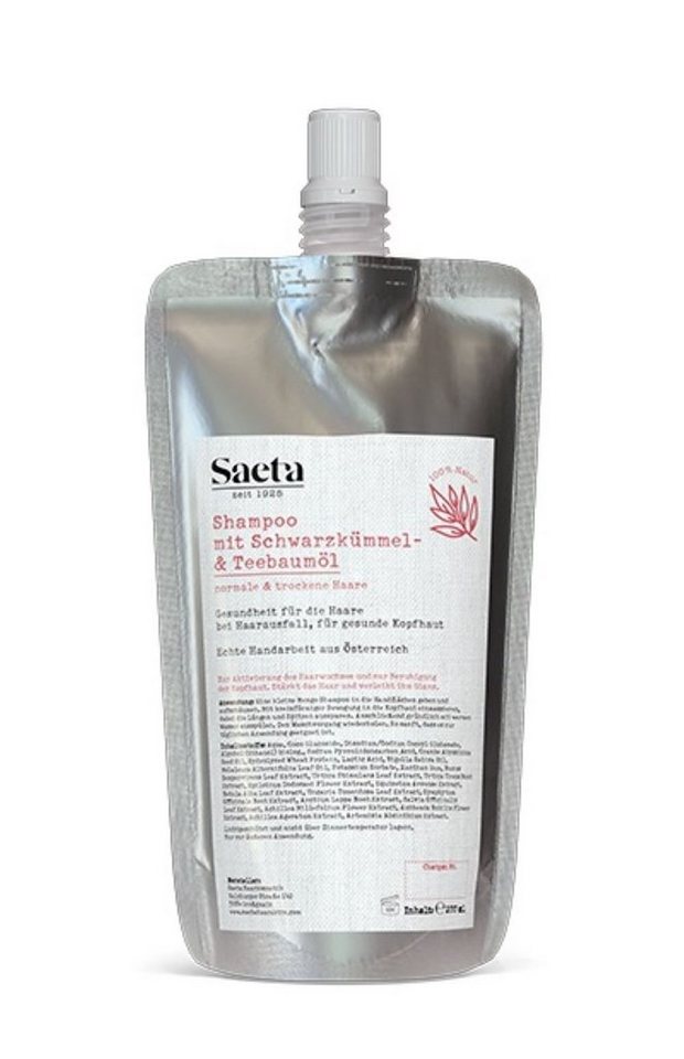 Saeta Haarkosmetik Haarshampoo Schwarzkümmel & Teebaum für normale und trockene Haare Nachfüllbeutel, Shampoo gegen Haarausfall von Saeta Haarkosmetik