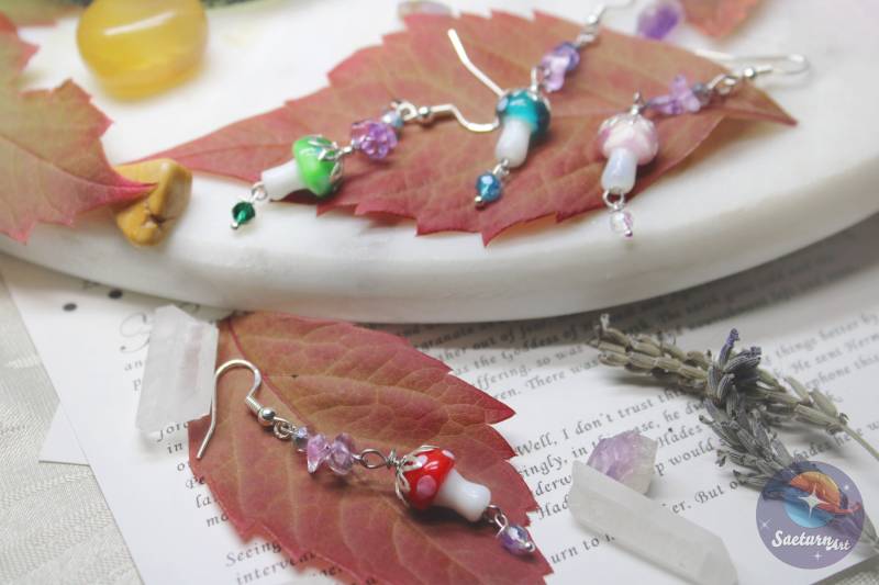 Pilzohrringe Mit Echten Amethysten Lang von Saeturnart