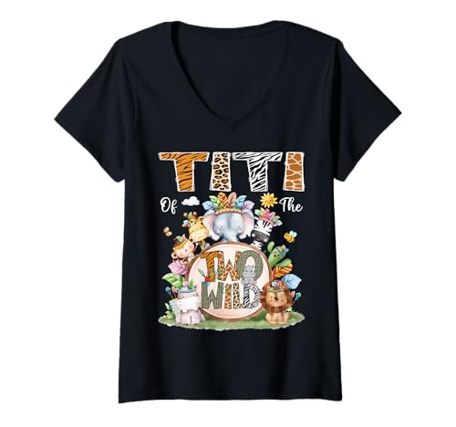 Damen Titi of The Two Wild 2. Geburtstag Tier Safari Tribal T-Shirt mit V-Ausschnitt Damen Titi of The Two Wild 2. Geburtstag Tier Safari Tribal T-Shirt mit V-Ausschnitt von Safari 2Nd Birthday Kids Party Matching