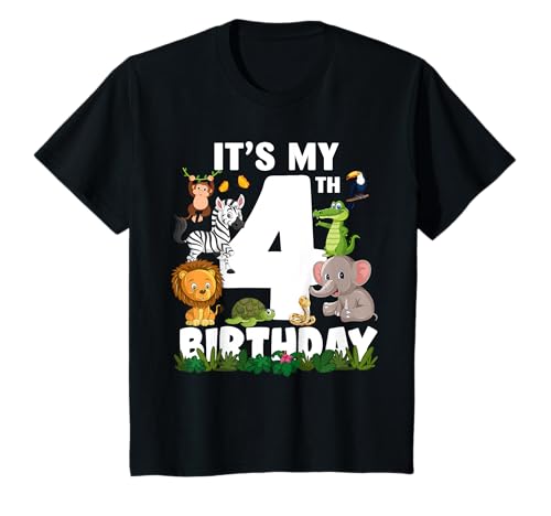 Kinder Es ist mein 4. Geburtstag Zoo Jungle Safari 4 Jahre alt T-Shirt von Safari Jungle Animals Birthday