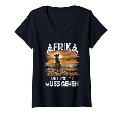 Damen Afrika Ruft Und Ich Muss Gehen Safari Tour Urlaub Afrika T-Shirt mit V-Ausschnitt von Safari Kleidung Damen Afrika Fan Geschenk