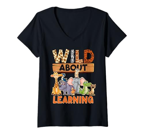 Damen Wild About Learning Safari-Tier-Design für Kinder T-Shirt mit V-Ausschnitt Damen Wild About Learning Safari-Tier-Design für Kinder T-Shirt mit V-Ausschnitt von Safari Learning Tees Co.