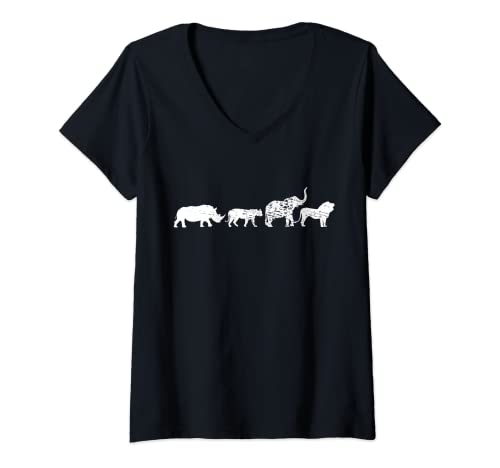 Damen Afrika Safari Tiere Nashorn Löwe Elefant Namibia Vintage T-Shirt mit V-Ausschnitt von Safari Tour