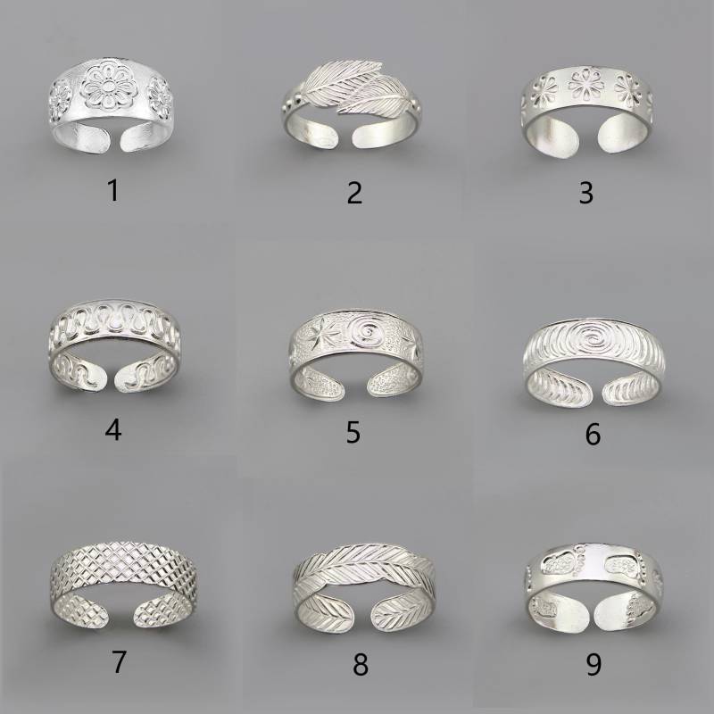 925 Silber Schlichte Blume Textur Zehenring, Verstellbarer Blatt Design Fuß Schlichter Zehenring von SafasilverThailand