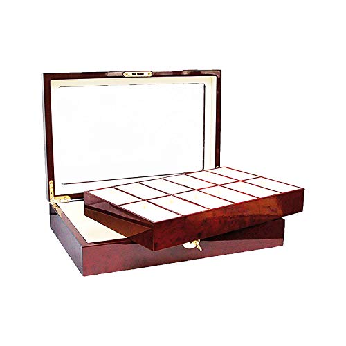 SAFE 260 Lackholz Uhrenaufbewahrungsbox Herren Damen aus Holz für 12 Uhren - mahagonifarbend - einzeln abnehmbare Fächer - Verschließbar - mit Klarsicht Deckel - 360 x 238 x 76 mm von SAFE