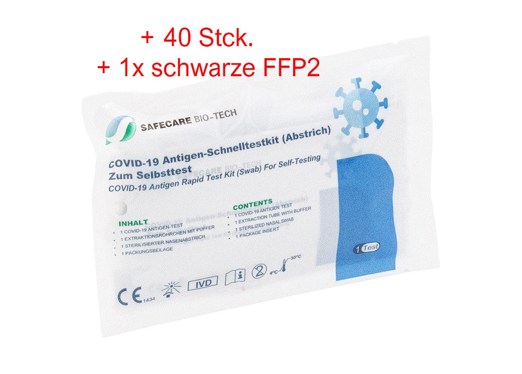 Safecare Bio-Tech PSA-Schnelltest Safecare Laien 1er Nasal Test mit CE 1434 (40 Stück) + FFP2-Maske schw von Safecare Bio-Tech
