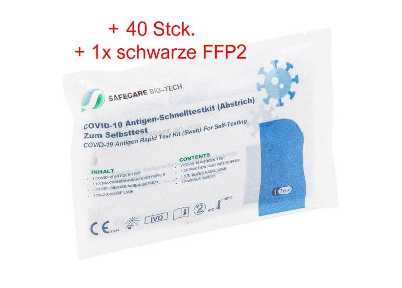 Safecare Bio-Tech PSA-Schnelltest Safecare Laien 1er Nasal Test mit CE 1434 (40 Stück) + FFP2-Maske schw von Safecare Bio-Tech