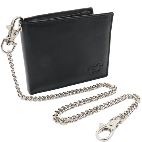 Safekeepers Geldbörse Herren aus Leder - Portmonnee Echtleder - Geldbörsen Ausweis- Kartenhüllen - Portmonnaie Querformat - Schwarz mit Kette von Safekeepers