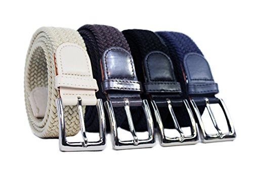 Komfortabel Elastische Geflochtener Stretch Gürtel - Stretchbelt - Stoffgürtel - Gürtel Flecht - Damen und Herren (100 B.W. = Gesamtlänge 115 Cm., 4 Pack: Schwarz, Blau, Braun und Beige) von Safekeepers