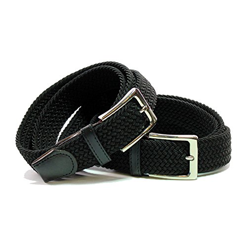 Komfortabel Elastische Geflochtener Stretch Gürtel - Stretchbelt - Stoffgürtel - Gürtel Flecht - Damen und Herren (95 B.W. = Gesamtlänge 110 Cm., 2 Pack Schwarz) von Safekeepers