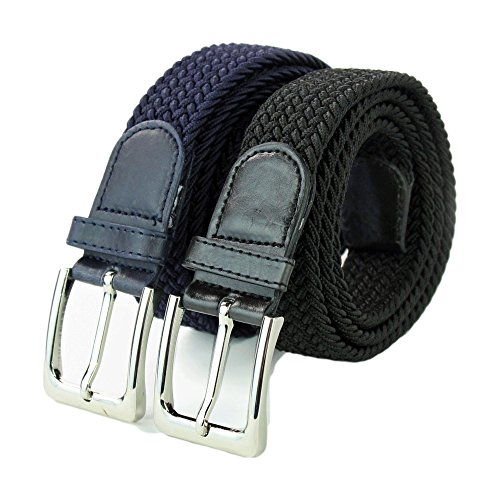 Komfortabel Elastische Geflochtener Stretch Gürtel - Stretchbelt - Stoffgürtel - Gürtel Flecht - Damen und Herren (100 B.W. = Gesamtlänge 115 Cm., 2 Pack: 1x Schwarz und 1 x Blau) von Safekeepers