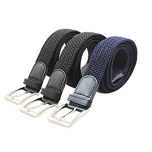 Komfortabel Elastische Geflochtener Stretch Gürtel - Stretchbelt - Stoffgürtel - Gürtel Flecht - Damen und Herren (90 B.W. = Gesamtlänge 105 Cm., 3 Pack: 2 x Schwarz und 1 x Blau) von Safekeepers