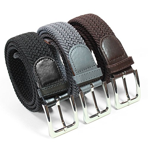 Komfortabel Elastische Geflochtener Stretch Gürtel - Stretchbelt - Stoffgürtel - Gürtel Flecht - Damen und Herren (90 B.W. = Gesamtlänge 105 Cm., 3 Pack: Schwarz, Grau, Braun) von Safekeepers