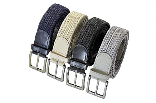 Komfortabel Elastische Geflochtener Stretch Gürtel - Stretchbelt - Stoffgürtel - Gürtel Flecht - Damen und Herren (90 B.W. = Gesamtlänge 105 Cm., 4 Pack: Schwarz, Blau, Grau, Beige) von Safekeepers