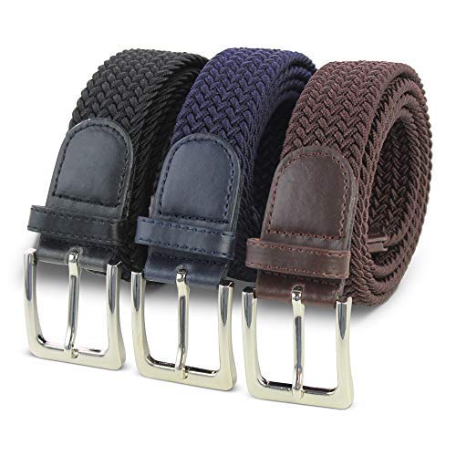 Komfortabel Elastische Geflochtener Stretch Gürtel - Stretchbelt - Stoffgürtel - Gürtel Flecht - Damen und Herren (105 B.W. = Gesamtlänge 120 Cm., 3 Pack: Schwarz - Blau - Braun) von Safekeepers