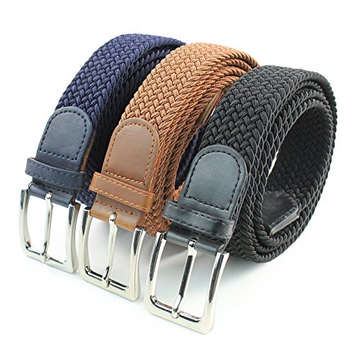 Komfortabel Elastische Geflochtener Stretch Gürtel - Stretchbelt - Stoffgürtel - Gürtel Flecht - Damen und Herren (90 B.W. = Gesamtlänge 105 Cm., 3 Pack: Schwarz, Blau, Cognac) von Safekeepers