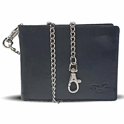 Safekeepers Geldbörse Herren aus Leder - Portmonnee Echtleder - Geldbörsen Ausweis- Kartenhüllen - Portmonnaie Querformat - Schwarz mit Kette von Safekeepers