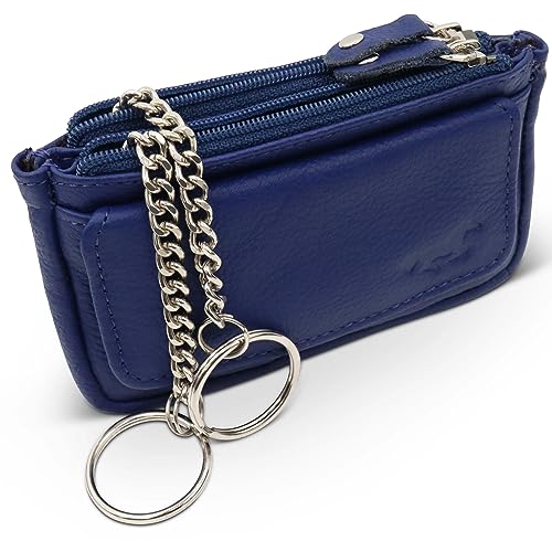 Safekeepers Schlüsseletui Leder - Klein Schlüsseltasche mit Reißverschluss Damen und Herren, Mini Schlüsselmäppchen für Autoschlüssel - Kobaltblau von Safekeepers