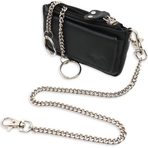 Safekeepers Schlüsseletui Leder Klein - Schlüsseltasche mit Reißverschluss Damen und Herren, Mini Schlüsselmäppchen für Autoschlüssel - Schwarz mit Kette von Safekeepers