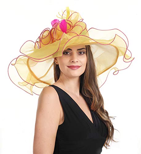 SAFERIN Damen-Organza-Fascinator, Kirche, Brautschmuck, Teeparty, Hochzeitshut, Sf12, Gelb von Saferin