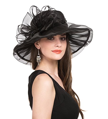 Saferin Damen Oganza Sommerhut Strand Kirche Hut Ascot Race Derby Hut Cocktail Hochzeit Gr. M, HAT1-Schwarze Schleife von Saferin