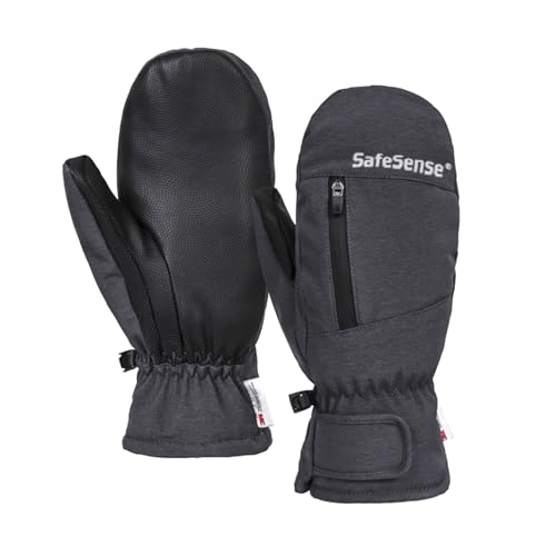 Safesense Skihandschuhe Fäustlinge Damen Herren sehr warm, Fausthandschuhe Snowboardhandschuhe Winter wasserdicht Grau L von Safesense