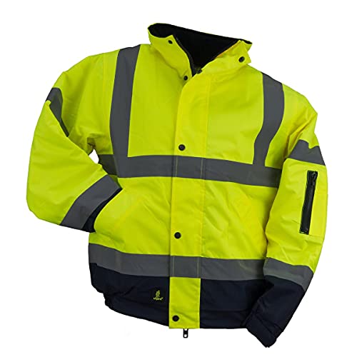 URGENT Arbeitsjacke URG-HSV BO Kurz Jacke Bomberjacke Isolierte Warnung Wasserdicht 2 000 mm Winddichte Kapuze Reißverschluss Isolierte Funktionsjacke Reflektierende Winter Herren Damen Gelb (L) von Safety