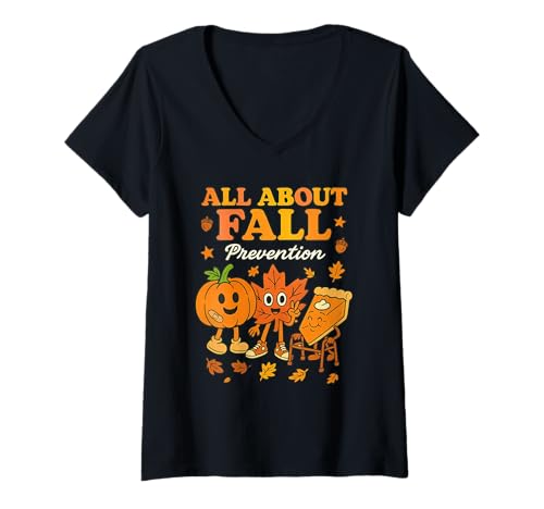 Damen Alles über Herbstprävention Awareness Autumn Pumpkin Pie Leaf T-Shirt mit V-Ausschnitt Damen Alles über Herbstprävention Awareness Autumn Pumpkin Pie Leaf T-Shirt mit V-Ausschnitt von Safety Awareness Therapy Designs