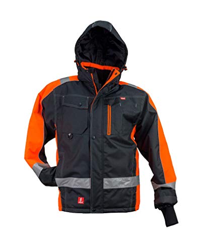 Safety Urgent Arbeitsjacke URG-GL8368 isoliert Warnung abnehmbare Kapuze Reißverschluss Funktionsjacke Taschen reflektierende Winter Outdoor Trekking Herren Damen Schwarz Orange (XL) von Safety 1st