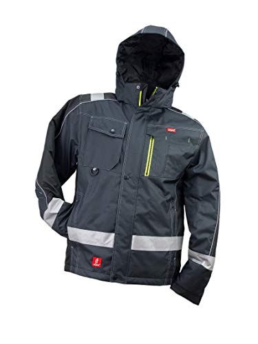 Safety Urgent Arbeitsjacke URG-GL8369 isoliert Warnung Kapuze Reißverschluss Funktionsjacke Taschen reflektierende Winter Outdoor Trekking Herren Damen Schwarz Grau (M) von Safety 1st