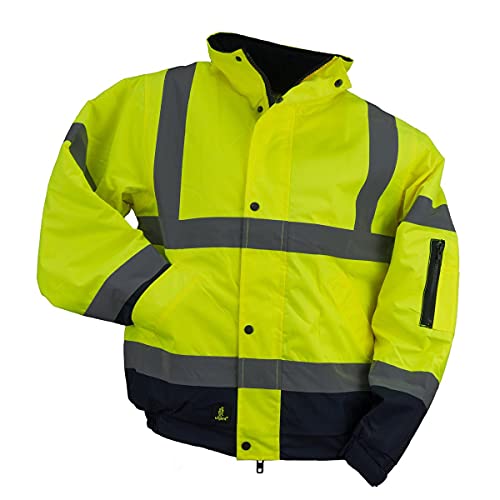 URGENT Arbeitsjacke URG-HSV BO Kurz Jacke Bomberjacke Isolierte Warnung Wasserdicht 2 000 mm Winddichte Kapuze Reißverschluss Isolierte Funktionsjacke Reflektierende Winter Herren Damen Gelb (XXL) von Safety 1st