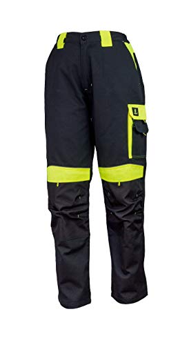 Urgent URG-Y Arbeitshose Herren reflektierend Hose Schutz für Maler Stuckateur Monteur Gärtner Mechaniker Cargohose große Taschen leichte Damen Schutzkleidung; schwarz mit gelb; (50) von Safety 1st