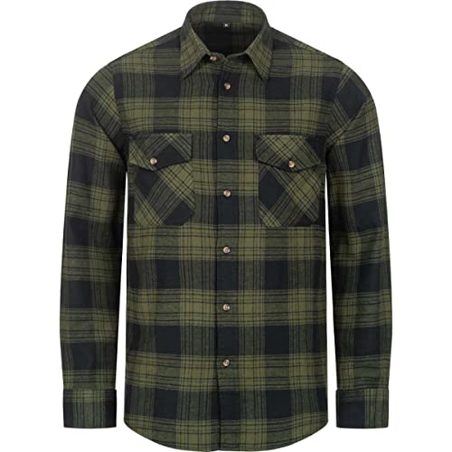 Safetytex Flanell Arbeitshemd - Holzfäller Hemd aus Baumwolle - Kariertes Flanellhemd - Langarm Karohemd - Oliv/schwarz kariert - Größe 2XL von Safetytex