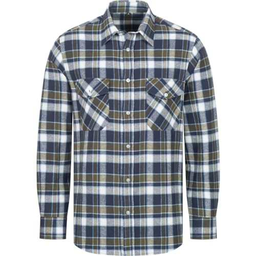 Safetytex Flanell Arbeitshemd - Holzfäller Hemd aus Baumwolle - Kariertes Flanellhemd - Langarm Karohemd - Marine/weiß/grün kariert - Größe S von Safetytex