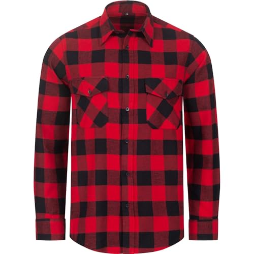 Safetytex Flanell Arbeitshemd - Holzfäller Hemd aus Baumwolle - Kariertes Flanellhemd - Langarm Karohemd - rot/schwarz kariert - Größe 4XL von Safetytex