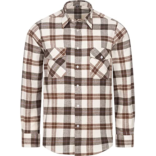Safetytex Flanell Arbeitshemd - Holzfäller Hemd aus Baumwolle - Kariertes Flanellhemd - Langarm Karohemd - beige/braun/blau kariert -Größe L von Safetytex