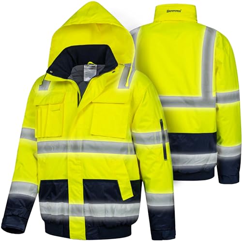 Safetytex Warnschutz Pilotenjacke - Arbeitsjacke - wasserdicht, winddicht, reflektierend - HI VIZ Thermo Jacke - Warnschutzjacke in gelb/marine - Gr. XL von Safetytex