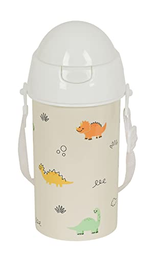 Safta - Automatische Öffnungsflasche, mit Strohhalm, Wasserflasche, BPA-frei, mit Schulterriemen, bequem und leicht, 500 ml, 7,3 x 19,5 cm, cremefarben, cremefarben, Estándar, Casual von safta