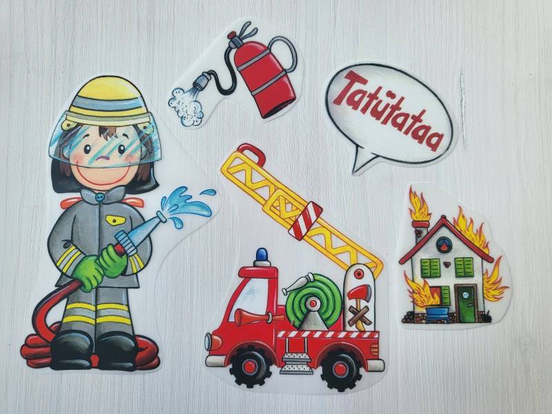 Bügelbild Feuerwehr Feuerwehrmann Bügelmotiv Patch Transfer Feuerwehrauto von SafuriDesign