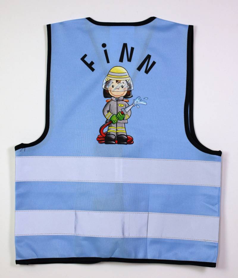 Warnweste Kind in Hellblau Mit Wunschnamen, Feuerwehrmann, Feuerwehrauto Signalweste Personalisiert von SafuriDesign