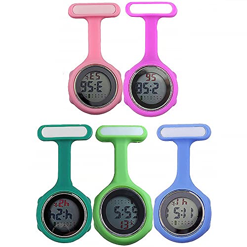 Digital Nurse Watch FOB, 5pcs für Frauen Männer Multi-Funktion, Infektionskontrolldesign, Silikon-Pocket Carabiner Uhr mit Pin-Clip-On-Krankenschwester Arzt Sanitäter Uhr von SagaSave