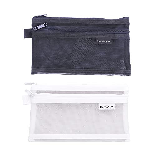 Federmäppchen, 20,5 cm große Federmäppchen Stifthalter doppelt transparentes Netz Mädchen Jungen große Kapazität Schule Schreibwaren Büro Federmäppchen Aufbewahrung Make-up-Tasche (schwarz + weiß) von SagaSave